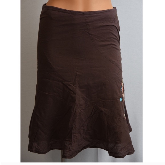 O'Neill brown skirt 100% cotton flower embroidery - Picture 3 of 6